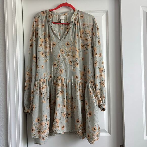 H & M Women’s Lightweight Flowy Babydoll Dress Sz 8 Sunflower Boho - Picture 1 of 11